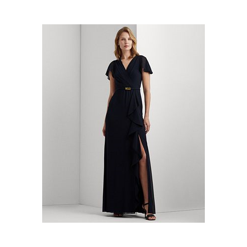 POLO Ralph Lauren Womens Belted Flutter-Sleeve Gown