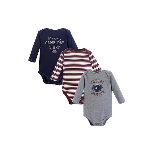 Hudson Baby Baby Boys Cotton Long-Sleeve Bodysuits Football 3-Pack