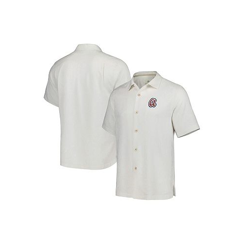 Tommy Bahama Mens White Atlanta Braves Sport Tropic Isles Camp Button-Up Shirt