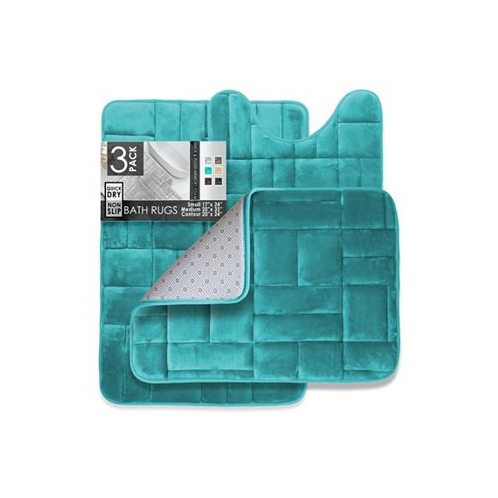 Clara Clark 3 Piece Ultra Soft Non-Slip Plush Memory Foam Bath Rug Set - Small Large & Contour - Tiled Design