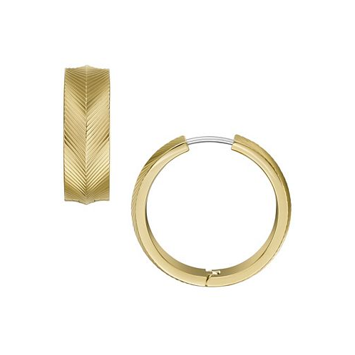 Fossil Harlow Linear Texture Gold-Tone Stainless Steel Hoop Earrings