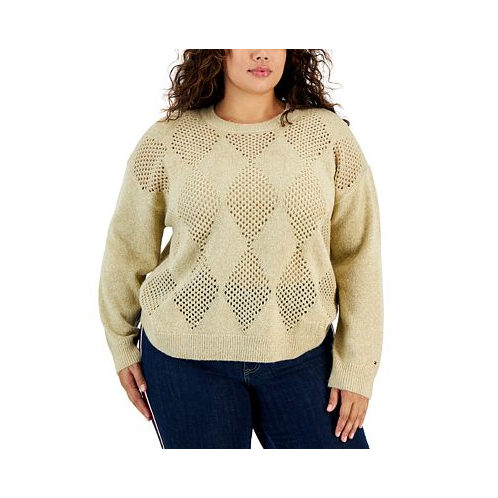 Tommy Hilfiger Plus Size Metallic Open-Stitch Argyle Sweater