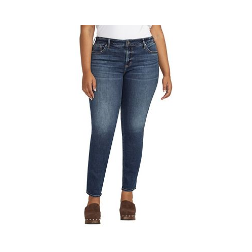 Silver Jeans Co. Plus Size Elyse Mid Rise Comfort Fit Straight Leg Jeans