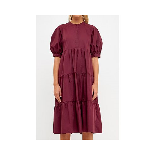 English Factory Womens Short Puff Sleeve Midi Dress