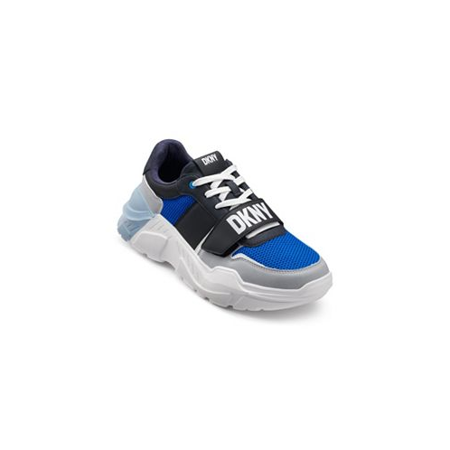 DKNY Mens Mixed Media Runner with Front Logo Strap Sneakers