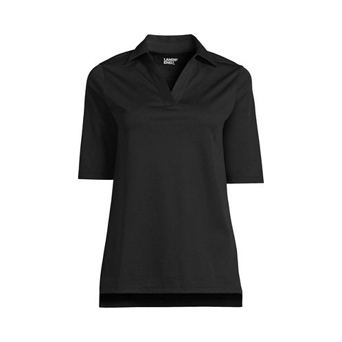 Lands End Plus Size Performance Elbow Sleeve Pique Polo T-Shirt