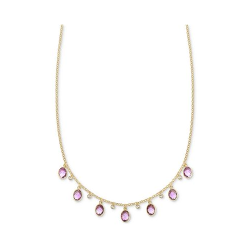 Macys Amethyst (7-1/20 ct. t.w.) & White Topaz (1/4 ct. t.w.) Oval Dangle 18 Collar Necklace in 14k Gold-Plated Sterling Silver