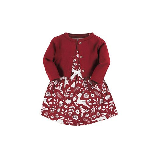 Touched by Nature Toddler Girls Organic Cotton Dress and Cardigan Red Winter Folk
