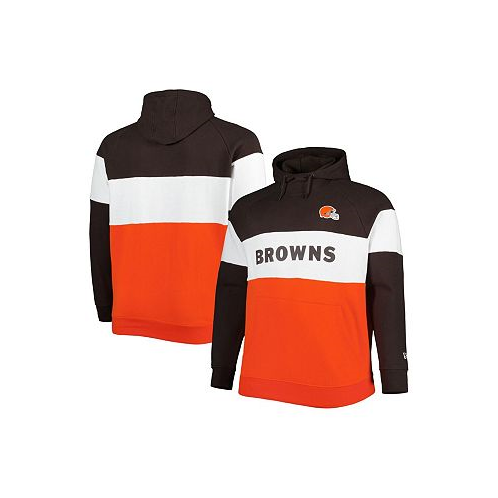 New Era Mens Brown Orange Cleveland Browns Big and Tall Current Team Colorblock Fleece Raglan Pullover Hoodie