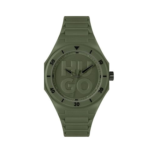 HUGO Mens Grail Quartz Green Silicone Watch 42mm