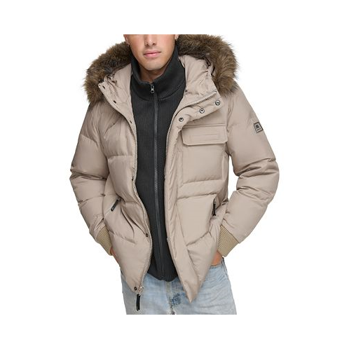 Marc New York Mens Nisko Short Channel Quilted Puffer Jacket with Faux Fur Hood