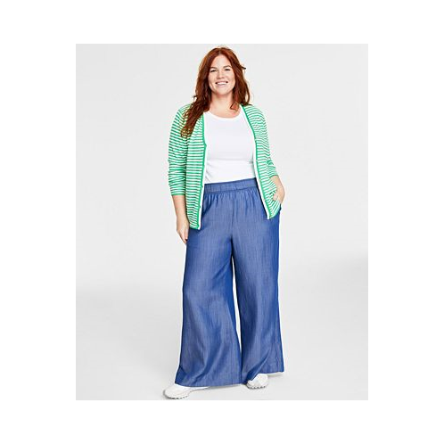On 34th Plus Size Pull-On Chambray Wide-Leg Pants