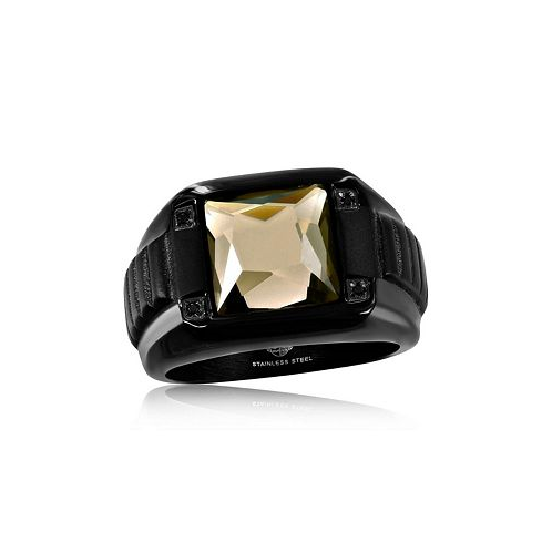 Metallo Stainless Steel Square Black CZ Ring - Gray Spinel