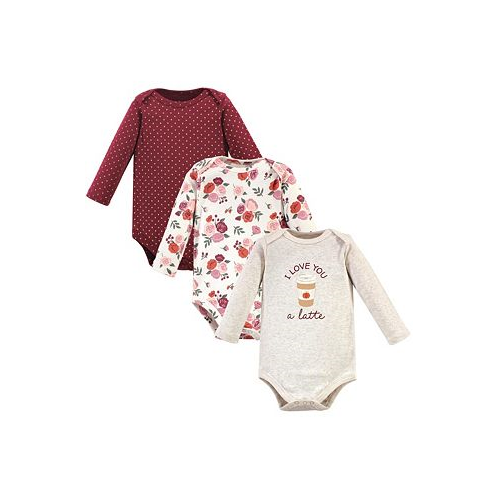 Hudson Baby Baby Girls Cotton Long-Sleeve Bodysuits 3pk Pumpkin Spice