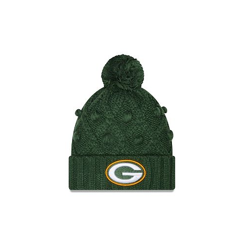 New Era Big Girls Green Green Bay Packers Toasty Cuffed Knit Hat with Pom