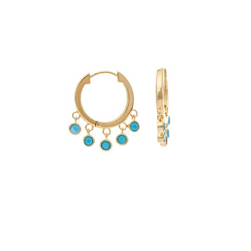 Rivka Friedman Turquoise Crystal Dangle Hoop Earrings