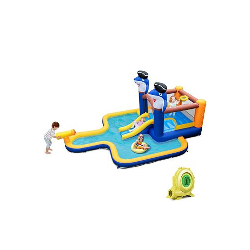 Costway Inflatable Water Slide Park Bounce House Splash Pool Water Cannon with 735W Blower