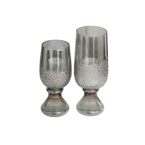 Rosemary Lane Glass Tinted Candle Holder with Textured Exterior 13 and 11 H Set of 2