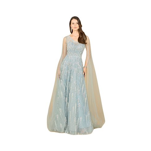 Lara Womens Lace Gown with Cape Sleeves and V-neckline