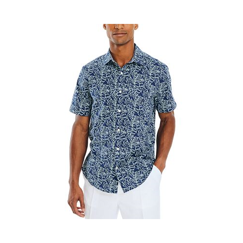 Nautica Mens Palm Print Short-Sleeve Button-Up Shirt