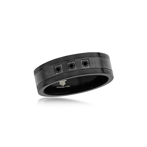 Metallo Stainless Steel Black CZ Band Ring - Black plated
