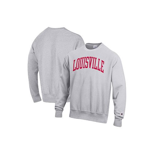 Champion Mens Heathered Gray Louisville Cardinals Arch Reverse Weave Pullover Sweatshirt