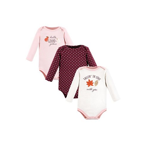 Hudson Baby Infant Girl Cotton Long-Sleeve Bodysuits Fall 3-Pack