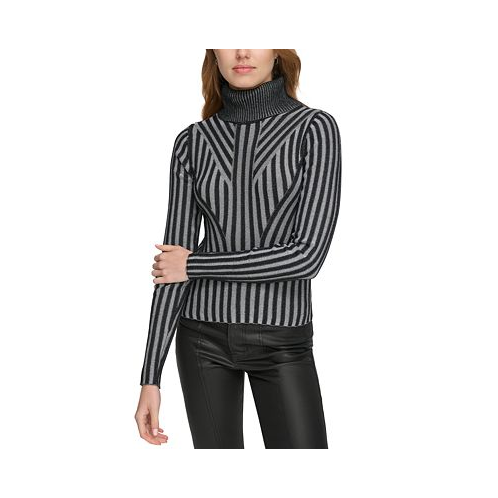 DKNY Jeans Womens Printed Turtleneck Long-Sleeve Sweater