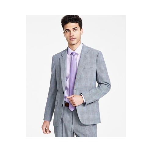 Hugo Boss Mens Slim Fit Gray Plaid Superflex Suit Jacket