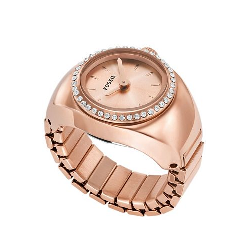 Fossil Womens Watch Ring Two-Hand Rose Gold-Tone Stainless Steel 15mm