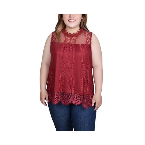 NY Collection Plus Size Sleeveless Mock Neck Lace Top