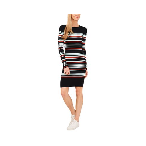 CeCe Womens Striped Rib Knit Sweater Dress