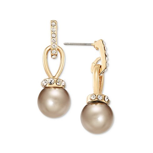 Charter Club Imitation Pearl and Pave Drop Earrings