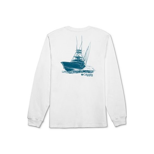 Columbia Mens Zoom PFG Boat Sketch Logo Graphic Long-Sleeve T-Shirt