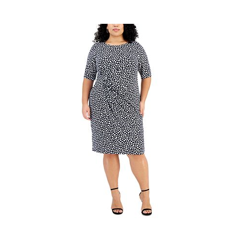 Connected Plus Size Elbow-Sleeve Gathered Jersey Sheath Dress
