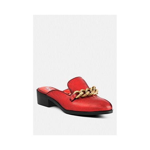 Rag & Co AKSA Womens Chain Embellished Leather Mules
