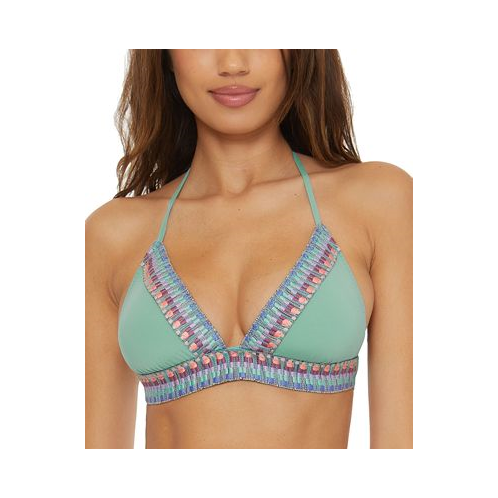 Becca Womens Fiesta Crochet-Trim Halter Bikini Top