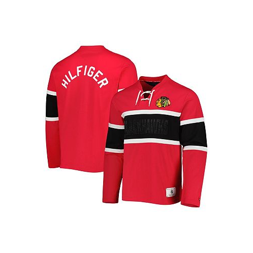 Tommy Hilfiger Mens Red Chicago Blackhawks Walter Lace-Up Long Sleeve Top