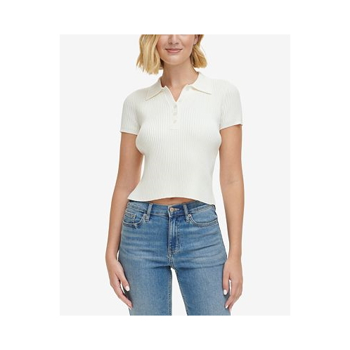 Calvin Klein Jeans Womens Ribbed Quarter-Button Polo Shirt