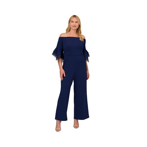 Adrianna Papell Plus Size Off-The-Shoulder Organza-Sleeve Jumpsuit