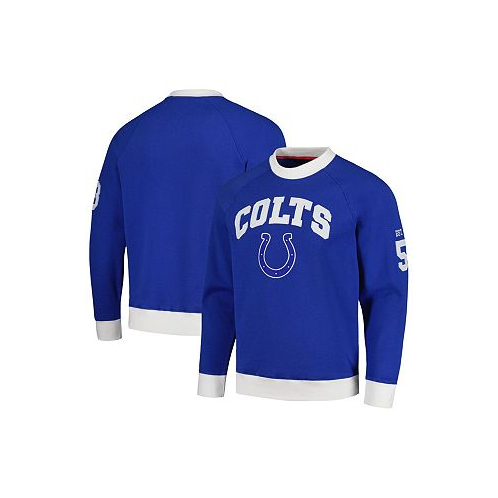 Tommy Hilfiger Mens Royal White Indianapolis Colts Reese Raglan Tri-Blend Pullover Sweatshirt
