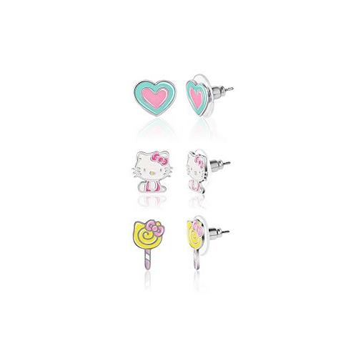 Hello Kitty Sanrio Heart Lollipop Stud Earrings Set - 3 Pairs Officially Licensed