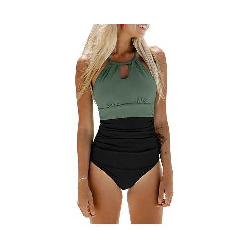 CUPSHE Womens Tummy Control Cutout High Neck One Piece Swimsuit