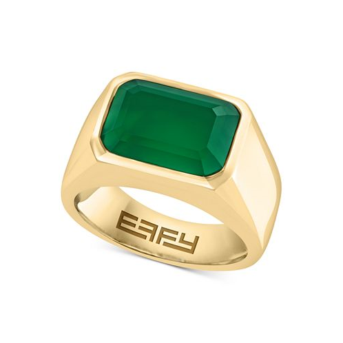 EFFY Collection EFFY Mens Green Onyx Solitaire Ring in Gold-Plated Sterling Silver