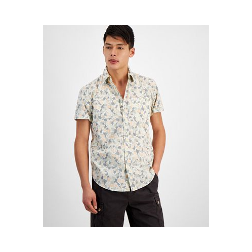 Sun + Stone Mens Lucas Short Sleeve Button-Front Leaf Print Shirt