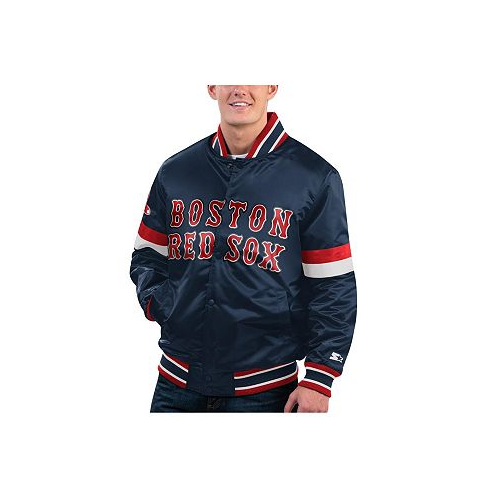 Starter Mens Navy Distressed Boston Red Sox Home Game Satin Full-Snap Varsity Jacket