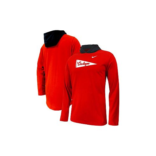Nike Big Boys Scarlet Ohio State Buckeyes Sideline Performance Long Sleeve Hoodie T-shirt