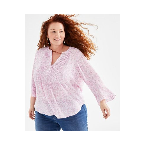 Style & Co Plus Size Printed Pintuck Top