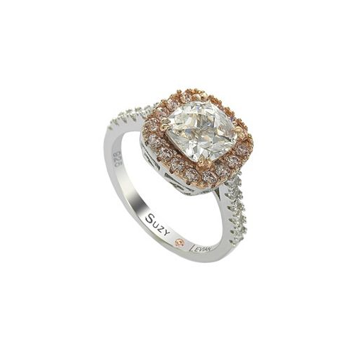 Suzy Levian New York Suzy Levian Sterling Silver White & Pink Cubic Zirconia Engagement Ring