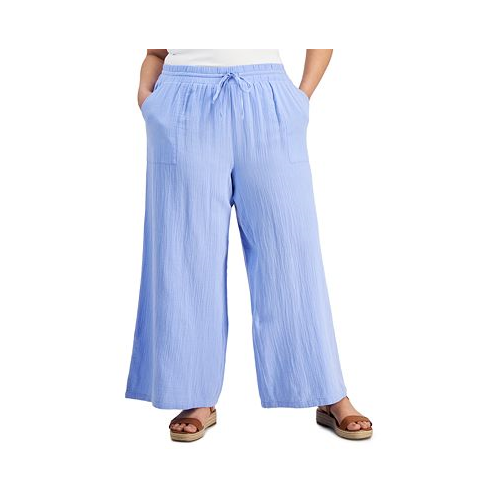 Style & Co Plus Size Gauze Wide-Leg Pull-On Pants